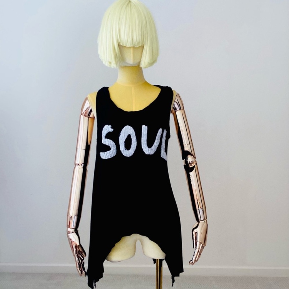 Catherine Malandrino Vintage Black 'SOUL' Graphic Tank Top - Women SZ 4
